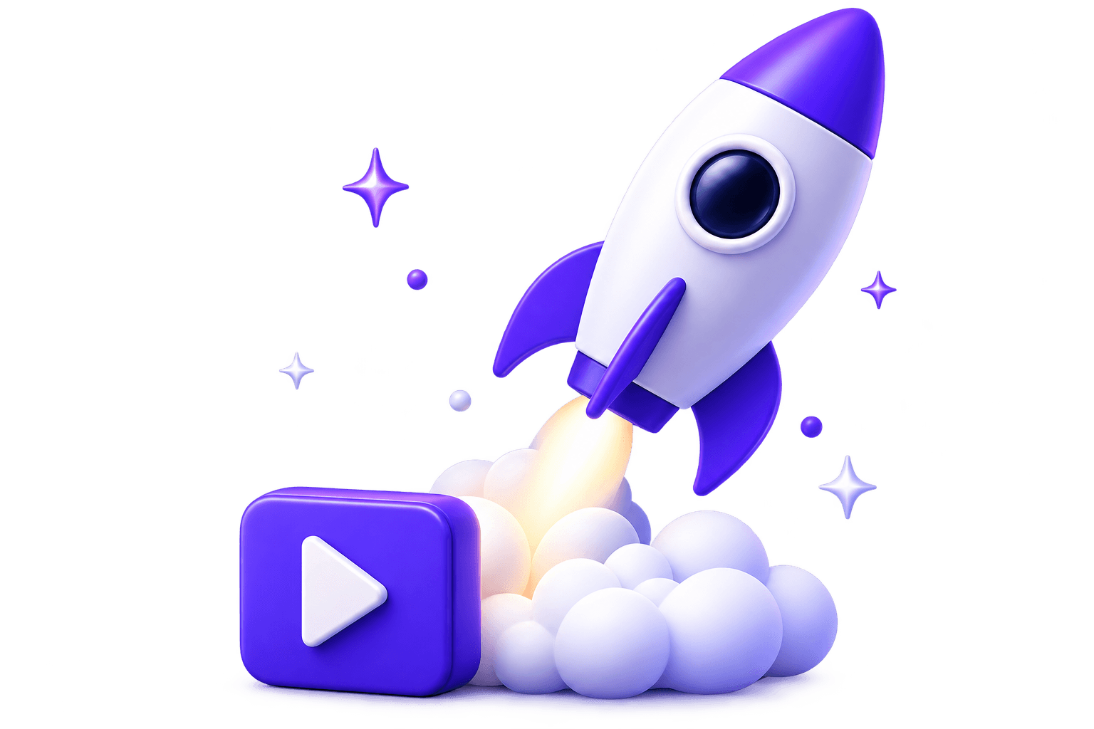 A rocket launching next to a video play button, representing getting your content off the ground